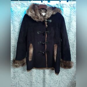 Coldwater Creek fur lined faux suede Jacket L 14